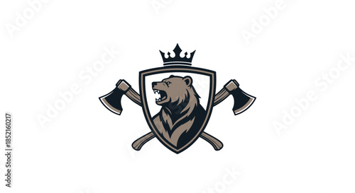 A fierce mascot logo featuring a roaring bear's head in a shield, protected by two crossed axes and topped with a crown.