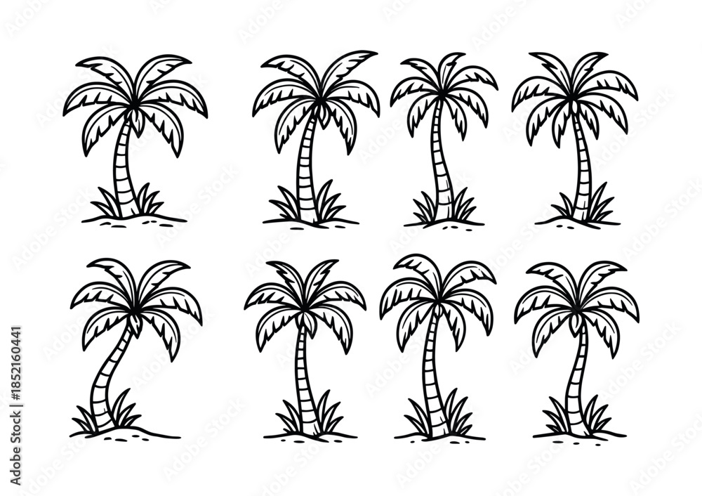 Fototapeta premium Palm tree collection, island, tropical, beach, flat vector illustration