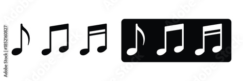 Black and white musical notes icons in a row symbol Isolated On Transparent Background