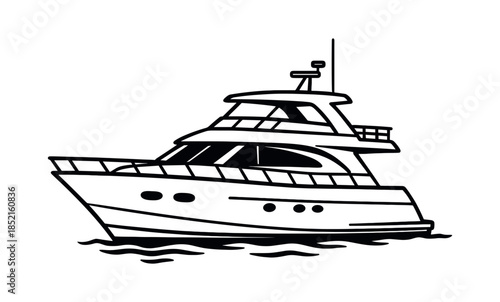 Luxury yacht, ocean, travel, boat, flat vector illustration for maritime designs