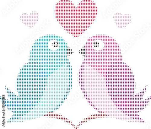 Lovebirds Pattern With Hearts, Romantic Bird Illustration