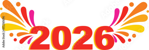 Vibrant 2026 Year Celebration with Colorful Abstract Bursts