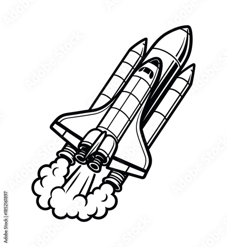 Space shuttle, rocket, spacecraft launch, flat vector illustration