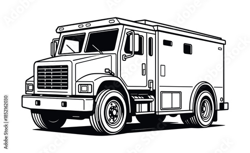Armored truck, secure vehicle, transport logistics, flat vector illustration