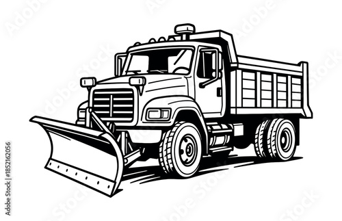 Snow plow truck, transportation service vehicle, flat vector illustration