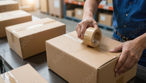 Packaging process for shipping goods in warehouse business environment focused viewpoint on manual labor