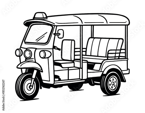 Tuk tuk vector illustration, flat vector style, auto rickshaw, three-wheeler design
