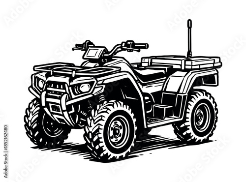 All-terrain vehicle, quad bike, rugged outdoor utility machine, flat vector illustration