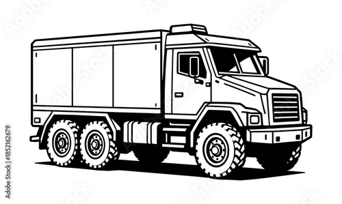 Heavy-duty truck, cargo transport, freight vehicle, flat vector illustration