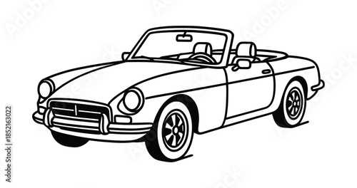 Classic convertible car, flat vector illustration, retro automobile, line art