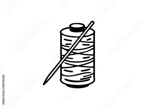 Simple drawing of a needle with thread. Vector for laser engraving. AI generated.