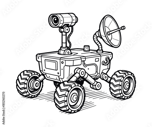 Mars rover with antenna and camera, flat vector illustration, space exploration