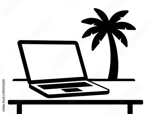 Office on the beach . Work on a beach . KI Generated