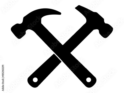 Simple drawing of two crossed hammers. Vector for laser engraving. AI generated.
