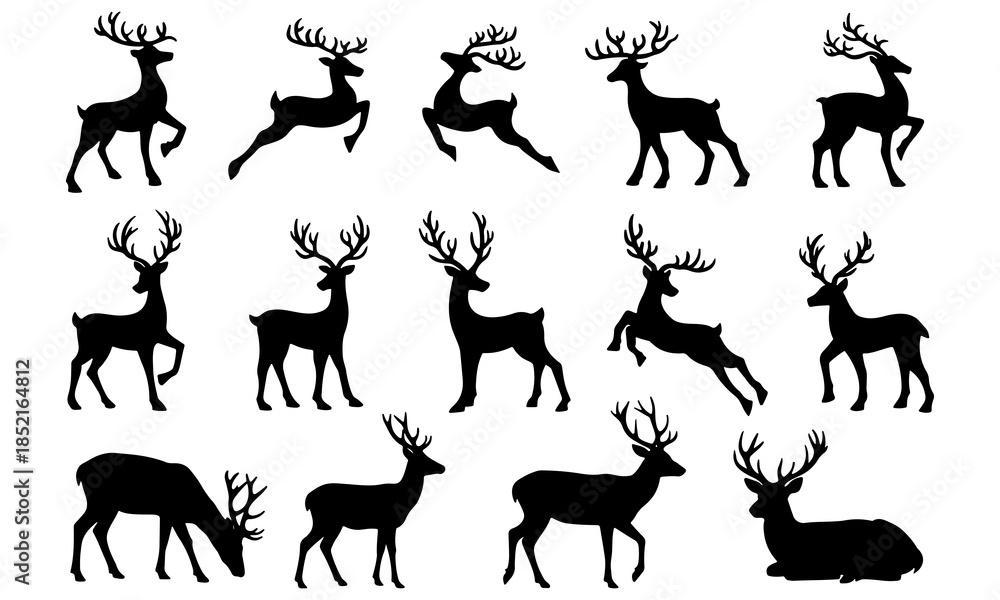 Fototapeta premium Various deer silhouettes isolated on transparent background