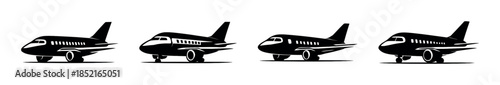 Airplane vector illustration set, jet, aircraft design, flat vector style icons