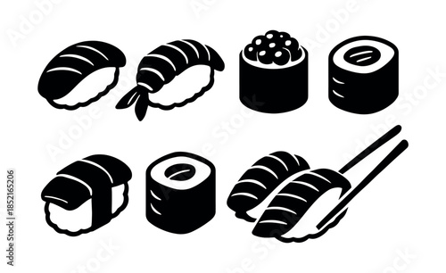 Sushi vector illustration, nigiri, maki, sashimi, flat vector style