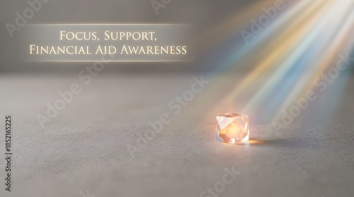 Glowing Crystal Gem with Rainbow Light Rays and Awareness Text