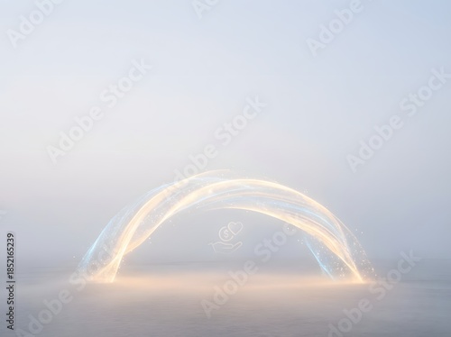 Glowing light bridge arcs over empty space