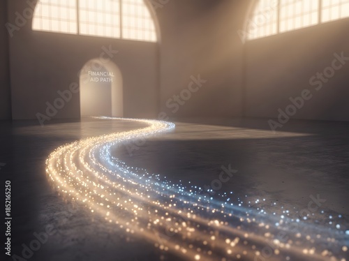 Glowing Light Pathway Through a Grand Architectural Space