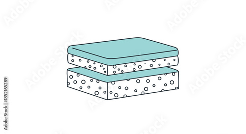 A simple illustration of two stacked mattress pads with a patterned texture on the lower one and a plain blue upper surface on the top one.