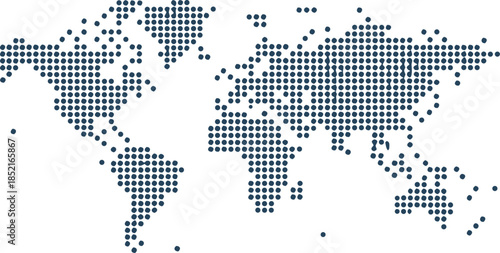 World map formed by numerous blue dots on a transparent background representing global data visualization