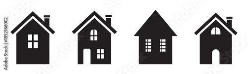 vector set of house icons black home silhouettes with windows roof shapes real estate building symbol design illustration