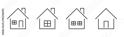 Home or House icons in line style. Real estate, home, building, apartment, homes, button, symbol. Interface menu. Collection. Vector illustration.
