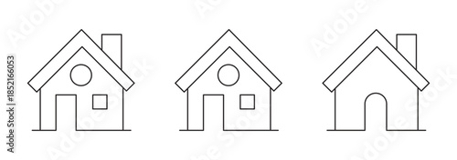 Vector set of house thin line icons. Collection home icons. House symbol. Set of real estate objects and houses line icons isolated on white background. Vector illustration. EPS 10