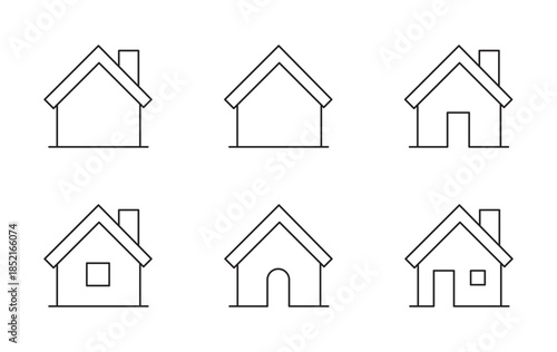 Home or House icons in line style. Real estate, home, building, apartment, homes, button, symbol. Interface menu. Collection. Vector illustration.