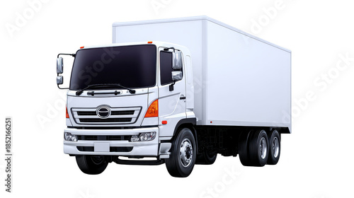 White delivery truck cargo vehicle transportation logistics isolated commercial freight large modern road professional