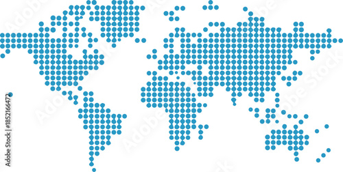 World map composed of light blue dots on a transparent grid background, illustrating global data points and connectivity worldwide