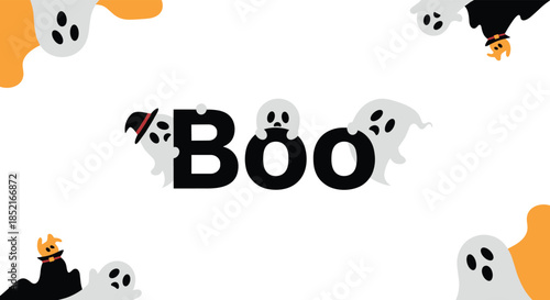 Cute cartoon ghosts with the word boo for halloween.