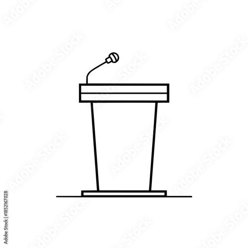 Podium with Microphone in Minimalist Line Art Style