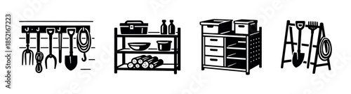 Garden tools vector illustration, shovel, rake, pitchfork, flat vector style