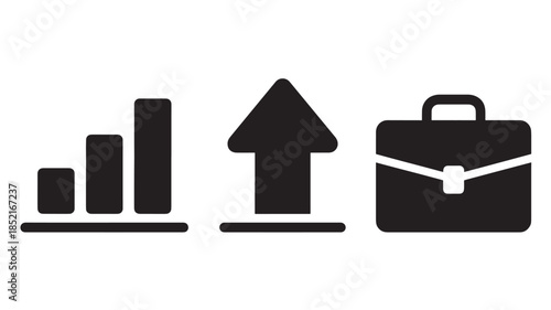 Business growth icons in simple flat design with black color on white background for infographic
