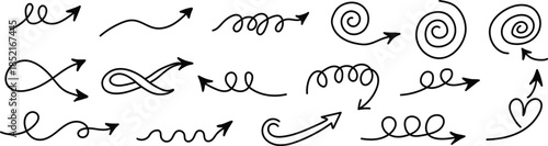 A collection of hand drawn arrows and swirling line designs