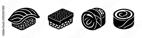 Sushi and rolls, modern flat vector illustration, japanese cuisine design