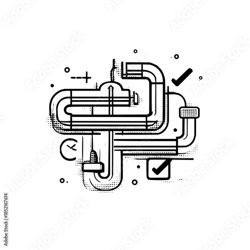 Industrial Pipe System Diagram with Valves and Fittings