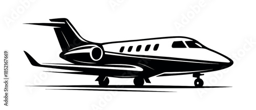 Private jet landing, flat vector illustration, airplane, aviation, silhouette design