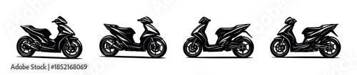 Motorcycle silhouette set, scooters, transport, flat vector illustration