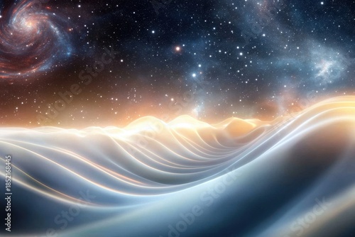 Cosmic waves and galaxies create a stunning visual in the depths of space