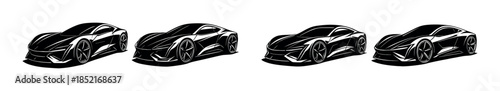 Sport car collection, luxury vehicles, racing cars, flat vector illustration