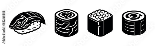 Sushi roll collection, seafood, fish, rice, flat vector illustration