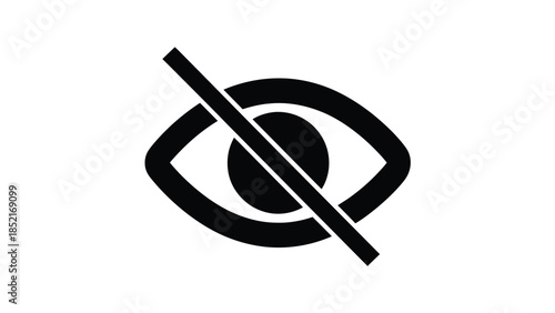 A black and white image depicting an eye with a diagonal line through it