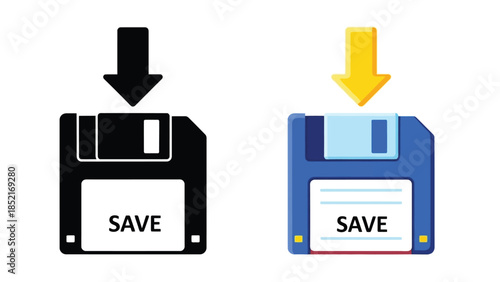 Black and yellow floppy disk icons representing data saving processes