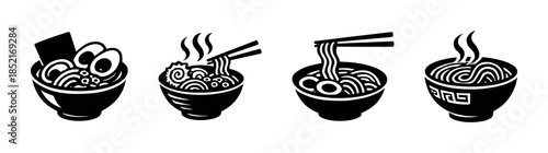 Ramen illustration, flat vector illustration, food, black and white