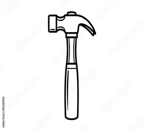 Simple black and white illustration of a classic claw hammer a common hand tool