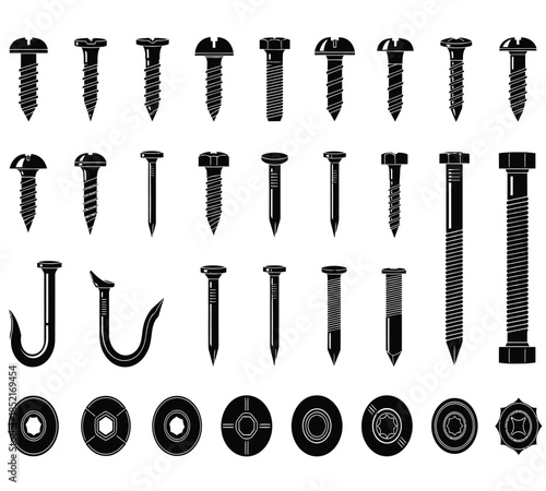 A collection of various metal fasteners including screws bolts nails and washers