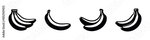 Banana collection, black and white, flat vector illustration, fruit set